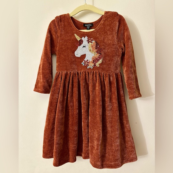 Zunie Girls Rust Colored Chenille Unicorn Dress - Picture 2 of 3